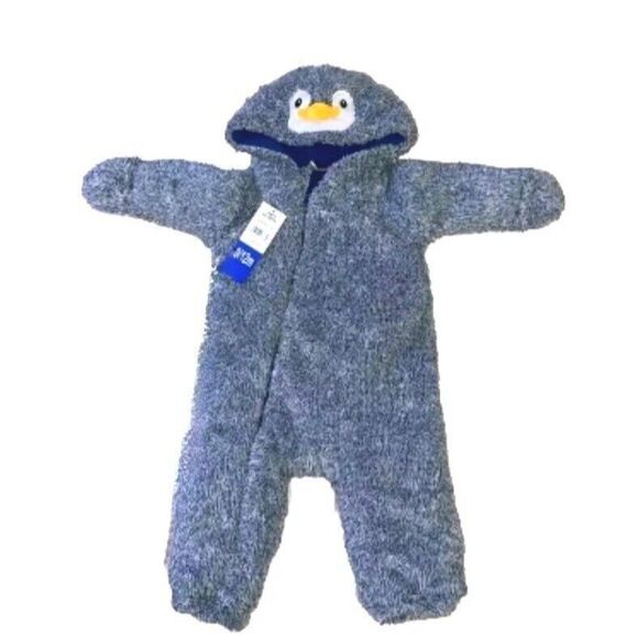 Koala Baby 9-12 Months Pram Hoodie Coverall Zip Blue Penguin Plush Outfit NEW - Picture 2 of 5